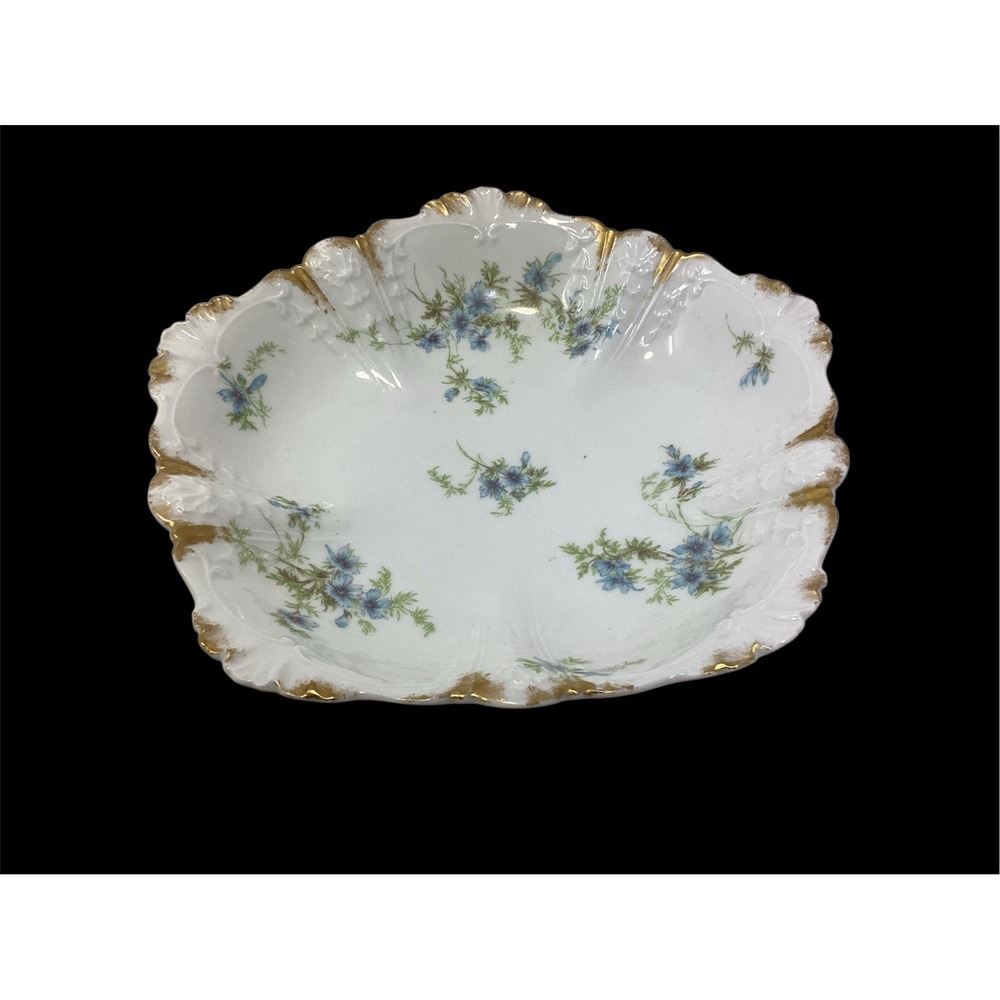 Vintage Ch. Field Haviland/GDA Limoges Scalloped Serving Bowl Blue Flowers 9.5"